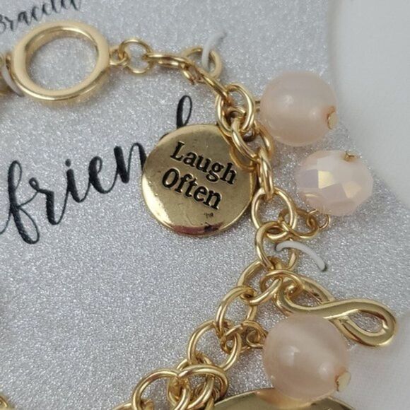Girlfriend Toggle charm Bracelet Friends Gold faux pearls heart gold blush pink - Picture 10 of 11